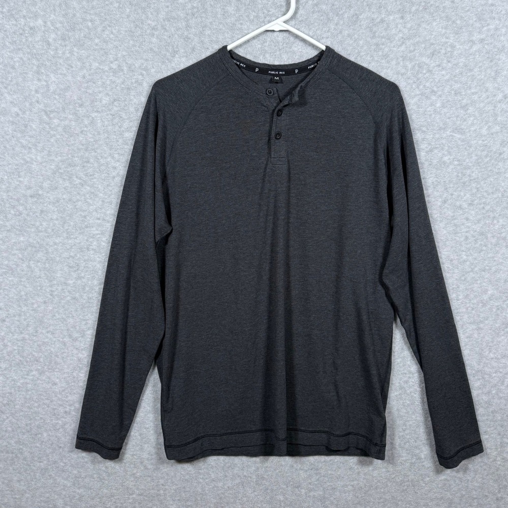 Public Rec Mens Medium Long Sleeve Henley Shirt Gray Pima Cotton Blend Size M